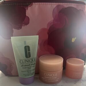 Clinique Skincare Trio with Pink Vanity Bag